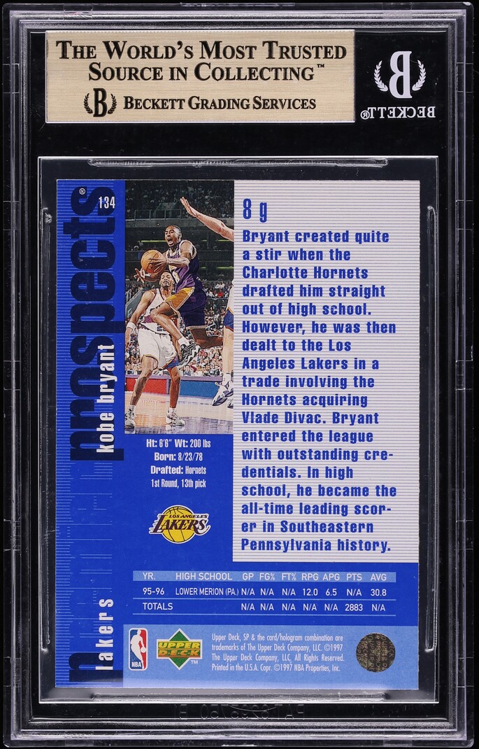 1996 SP Basketball Kobe Bryant ROOKIE #134 BGS 9.5 GEM MINT
