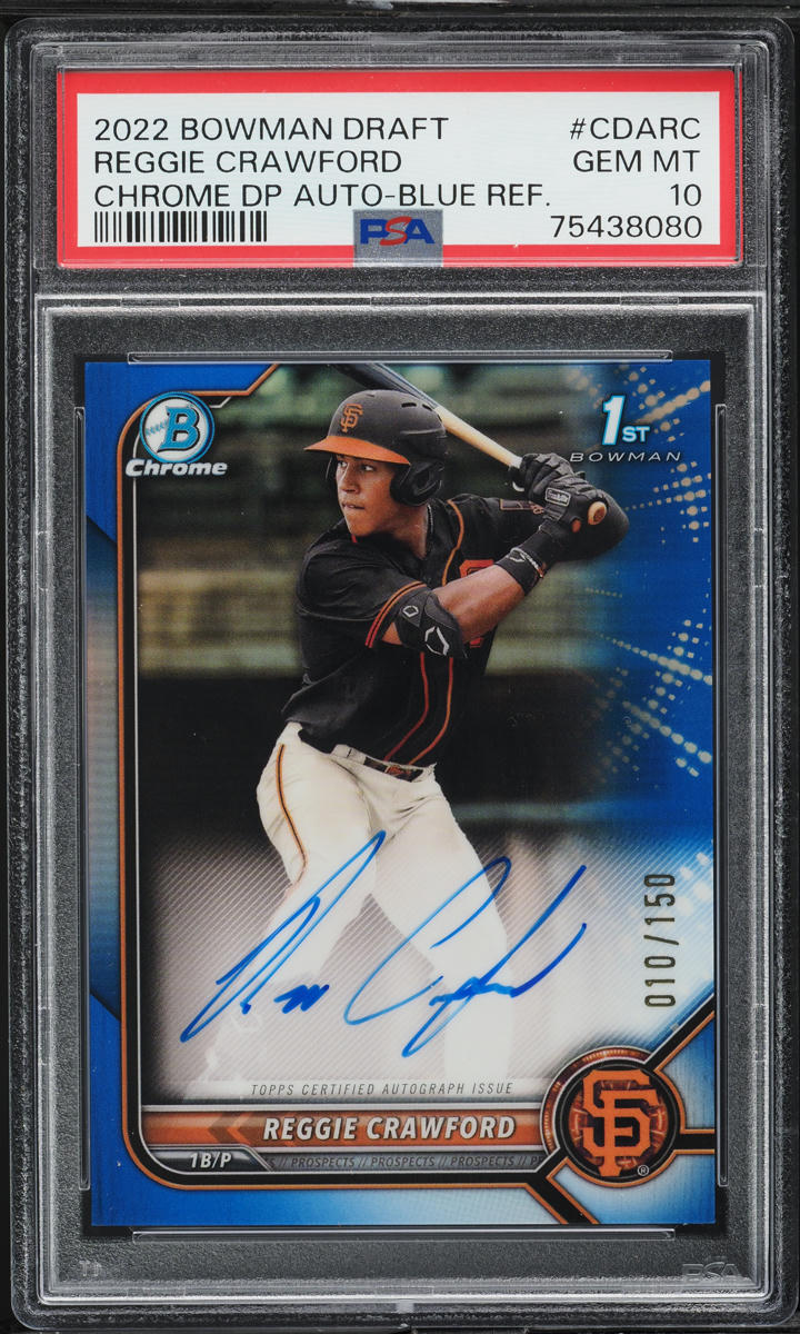 2022 Bowman Chrome Blue Refractor Reggie Crawford PROSPECT AUTO /150 PSA 10