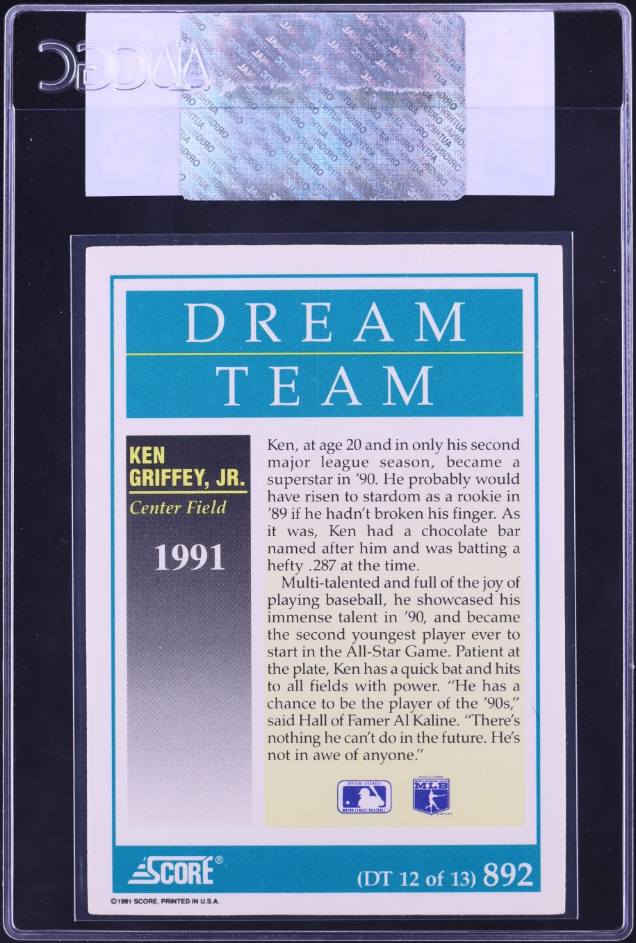 1991 Score Dream Team Ken Griffey Jr. #892 CGC AUTH
