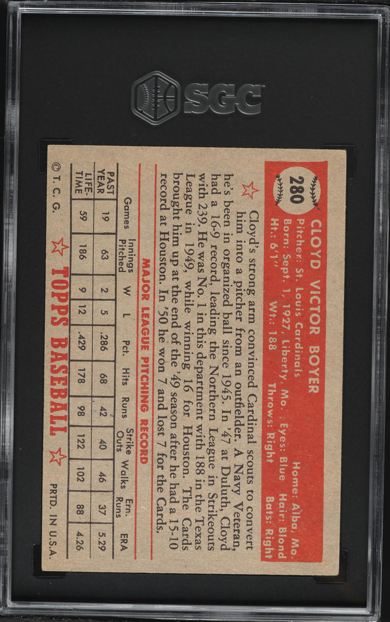 1952 Topps Cloyd Boyer #280 SGC 4 VGEX