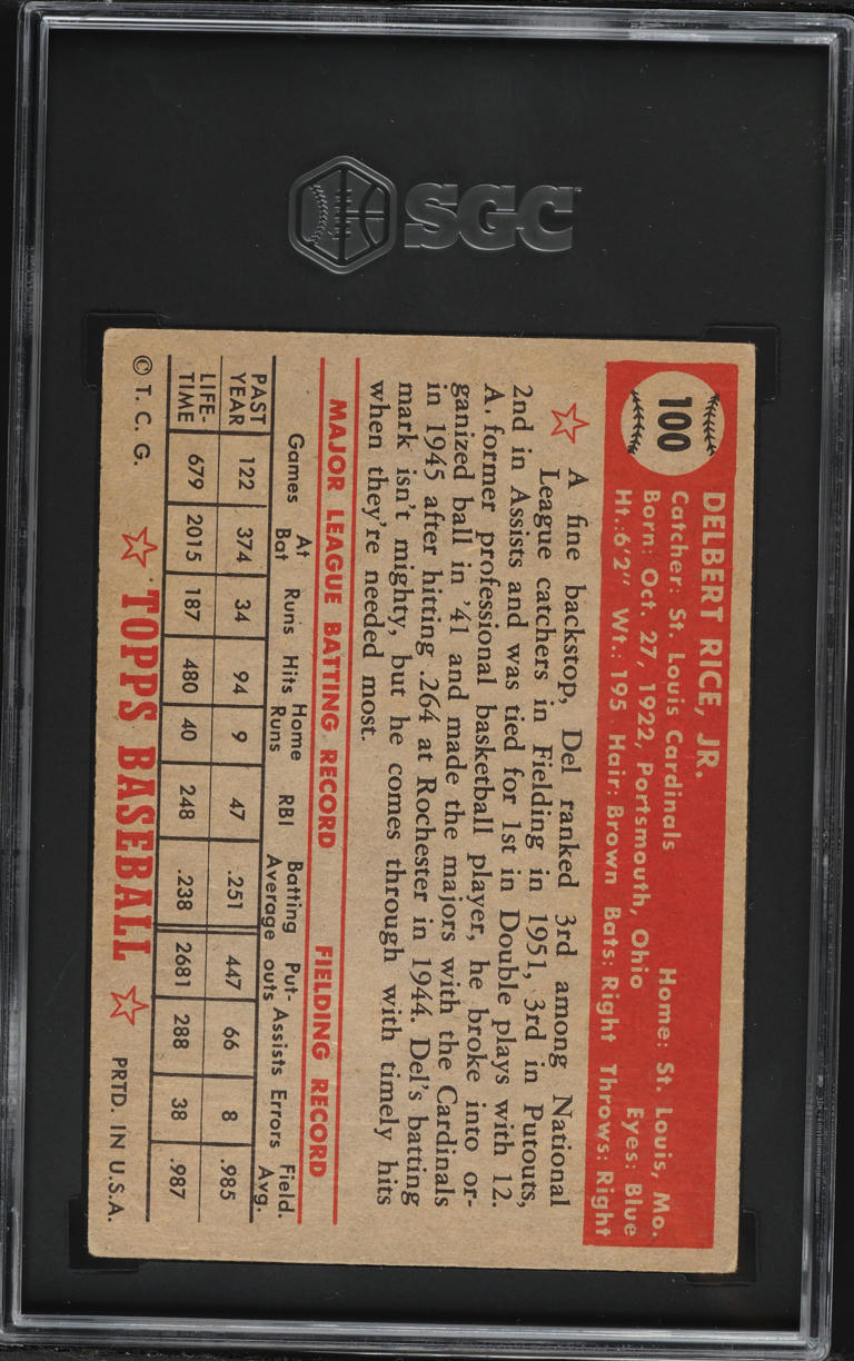 1952 Topps Del Rice #100 SGC 4 VGEX