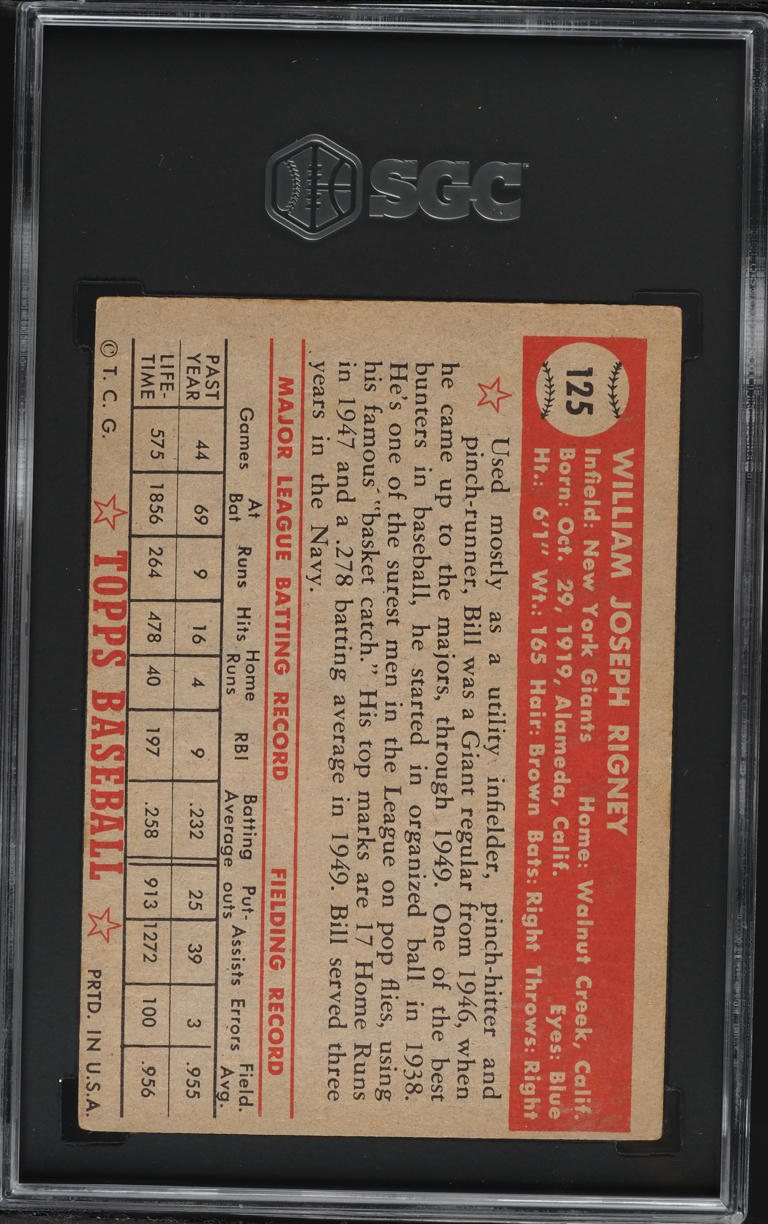1952 Topps Bill Rigney #125 SGC 4.5 VGEX+