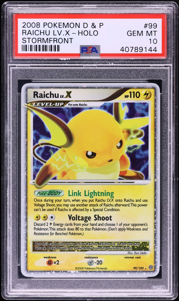2008 Pokemon Diamond & Pearl Stormfront Holo Raichu LV.X #99 PSA 10 GEM MINT