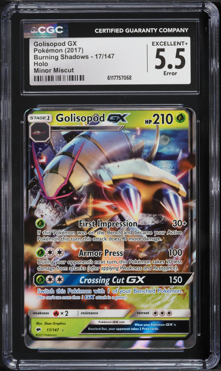2017 Pokemon Sun & Moon Burning Shadows Alt Art Golisopod GX #17 CGC 5.5 EX+
