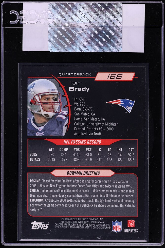 2006 Bowman Chrome Tom Brady #166 CGC AUTH