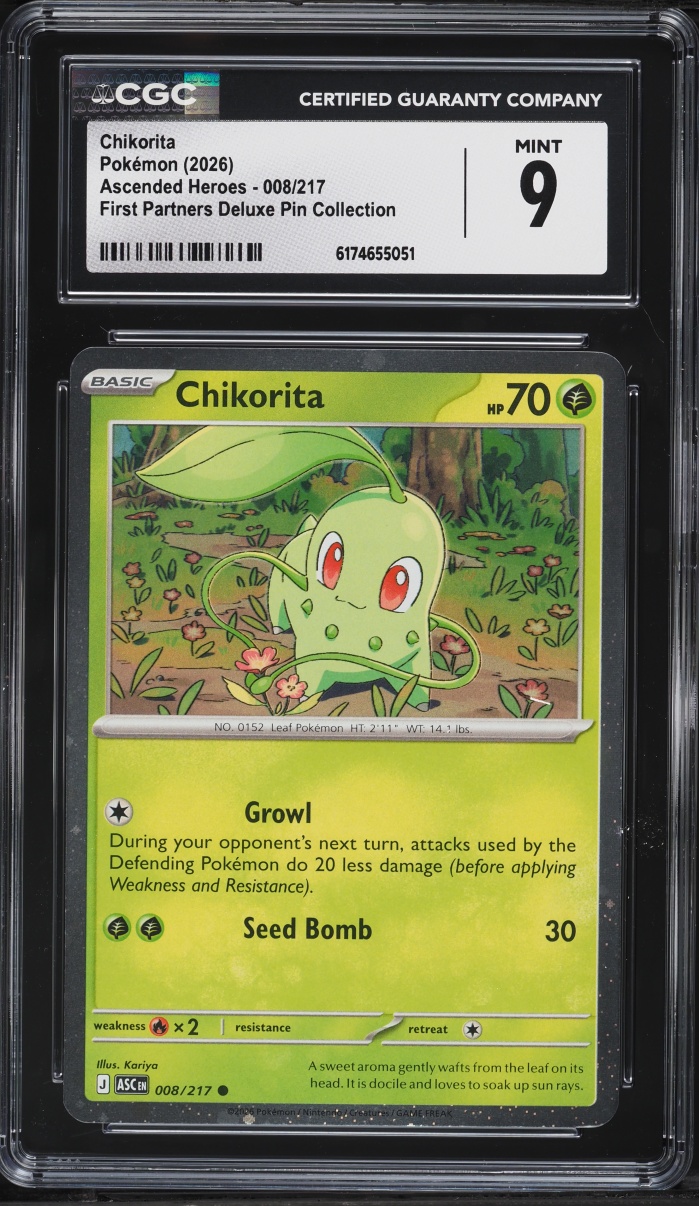 2026 Pokemon Mega Evolution Ascended Heroes First Partners Deluxe Pin Chikorita #8 CGC 9 MINT