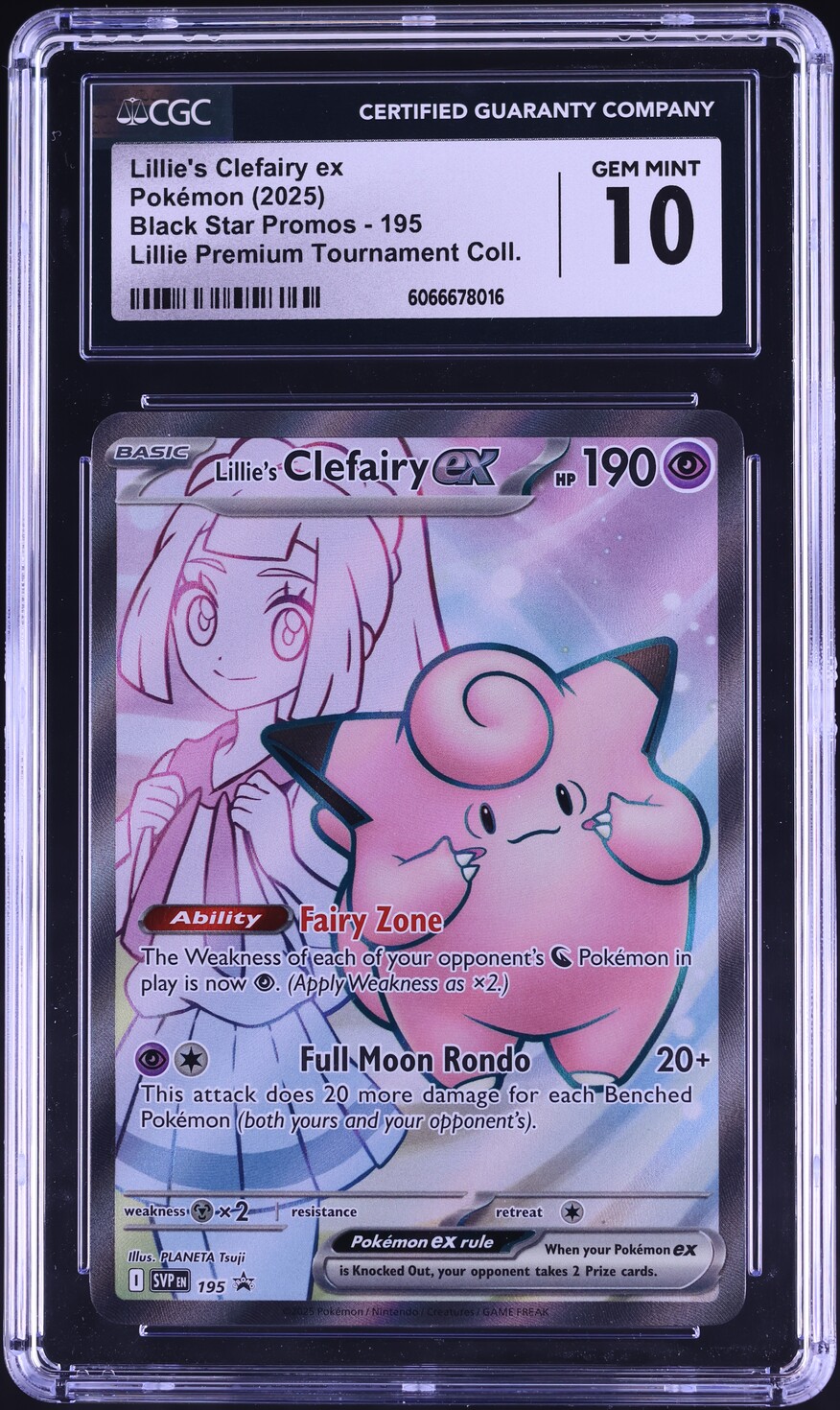 2025 Pokemon Scarlet & Violet Promo Premium Lillie's Clefairy ex #195 CGC 10 GEM MINT