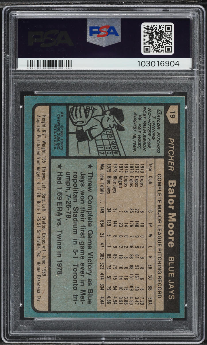 1980 Topps Balor Moore #19 PSA 10 GEM MINT