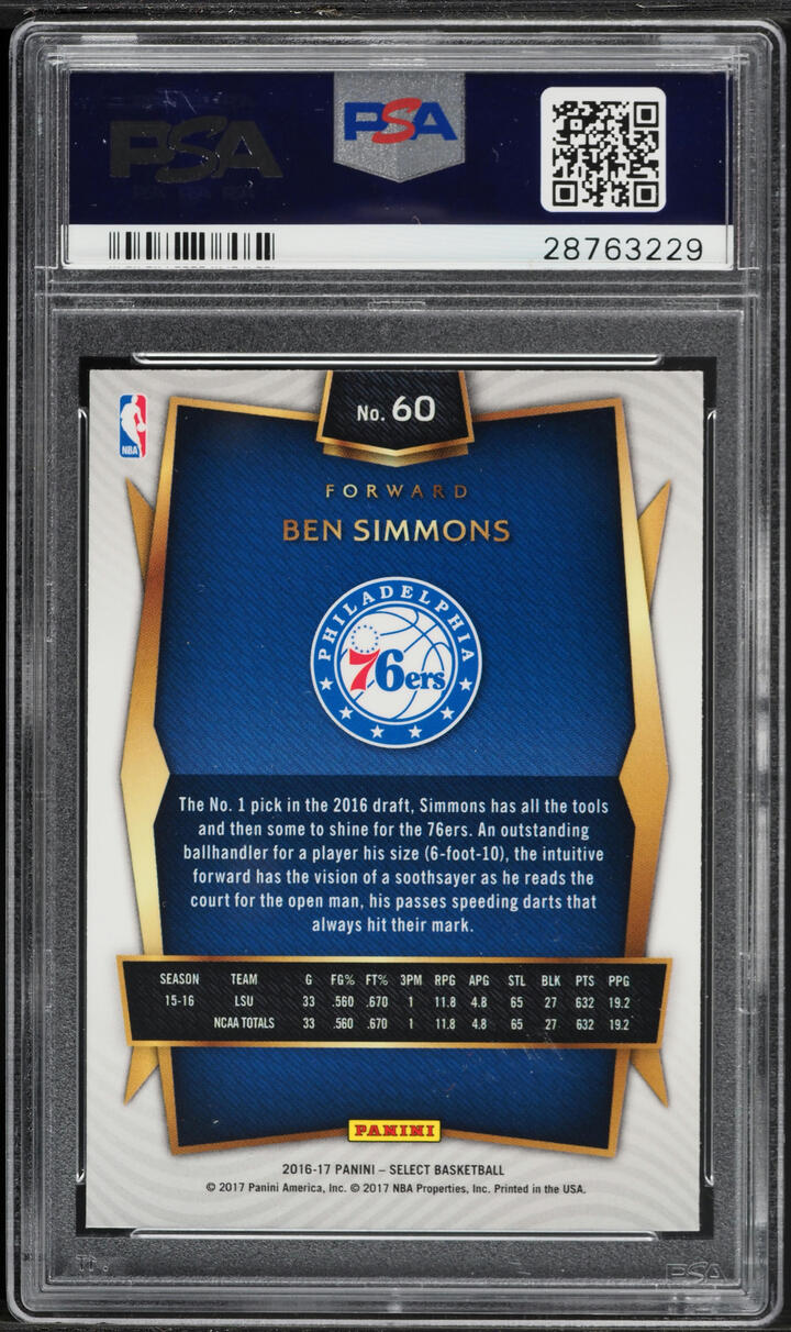 2016 Select Basketball Ben Simmons ROOKIE #60 PSA 10 GEM MINT