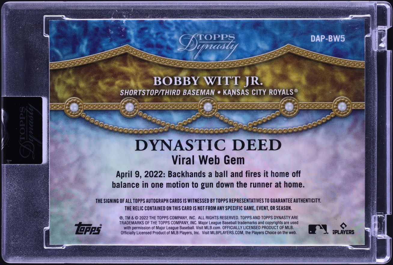 2022 Topps Dynasty Silver Bobby Witt Jr. ROOKIE PATCH AUTO 1/5 #DAP-BW5
