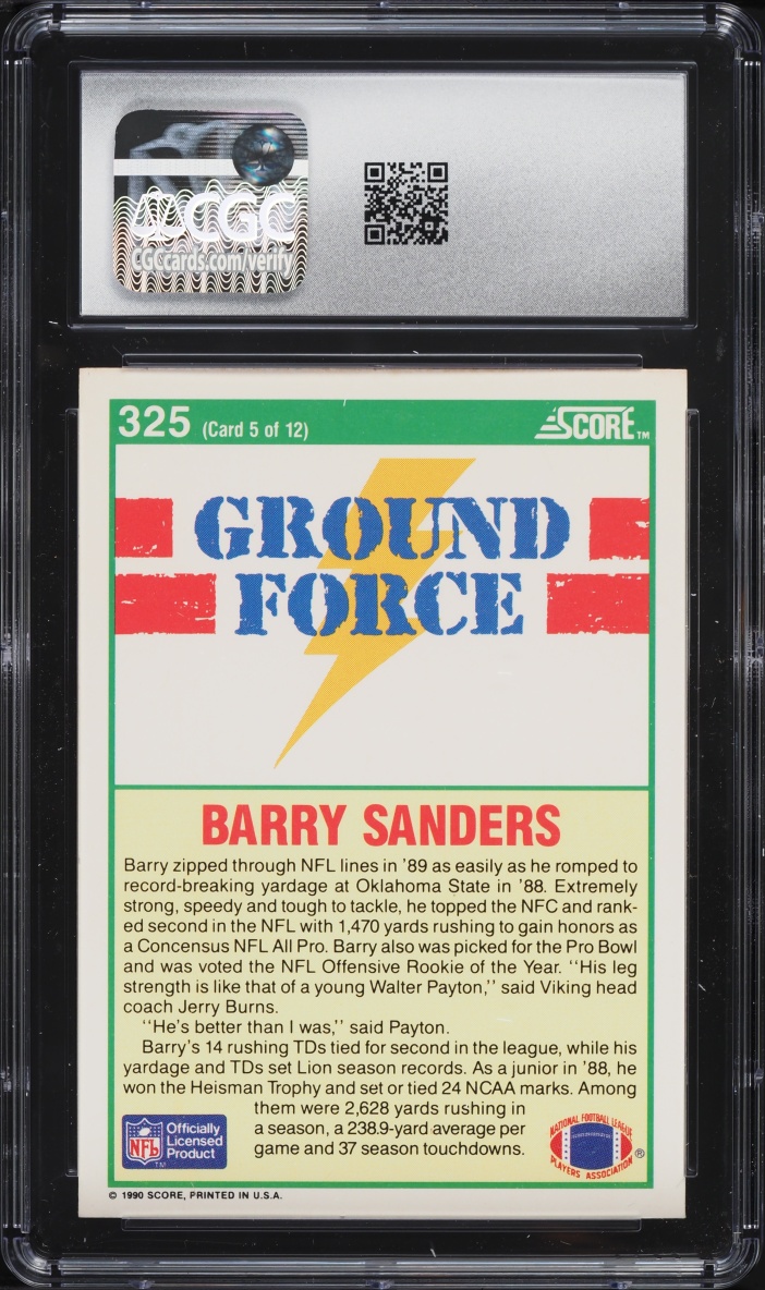 1990 Score Football Barry Sanders #325 CGC 9 MINT