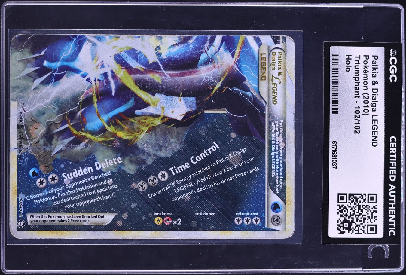 2010 Pokemon HeartGold & SoulSilver Triumphant Holo Palkia & Dialga Legend #102 CGC AUTH