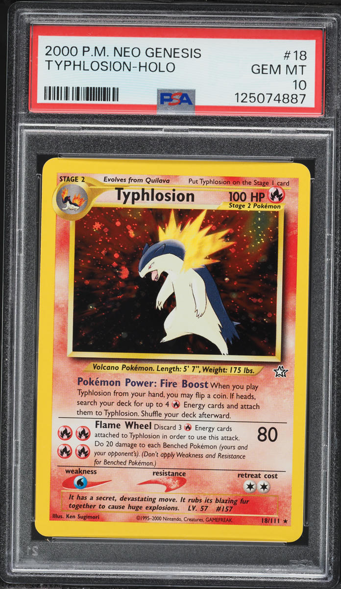2000 Pokemon Neo Genesis Holo Typhlosion #18 PSA 10 GEM MINT