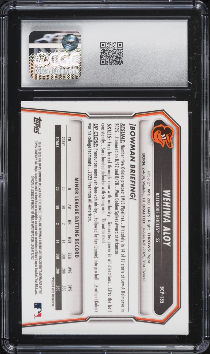 2026 Bowman Chrome Reptilian Refractor Wehiwa Aloy PROSPECT #BCP-135 CGC 8 NM-MT