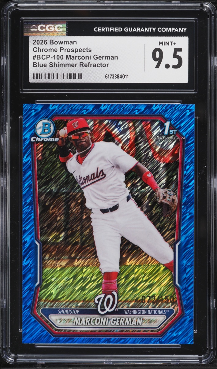 2026 Bowman Chrome Blue Shimmer Refractor Marconi German PROSPECT /150 #BCP-100 CGC 9.5 MINT+