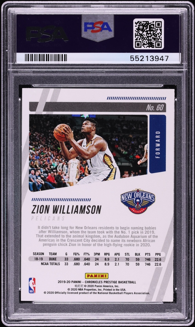 2019 Panini Chronicles Prestige Zion Williamson ROOKIE #60 PSA 9 MINT