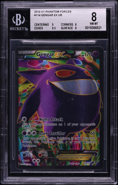 2014 Pokemon XY Phantom Forces Full Art Gengar EX #114 BGS 8 NM-MT