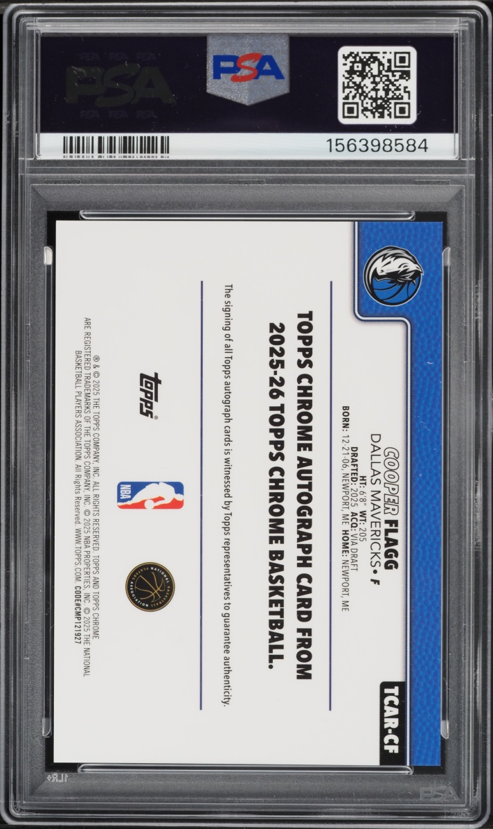 2025 Topps Chrome Cooper Flagg ROOKIE AUTO #TCAR-CF PSA 10 GEM MINT