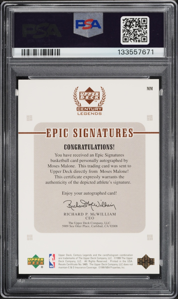 1998 Upper Deck Century Legends Epic Signatures Moses Malone AUTO #MM PSA AUTH