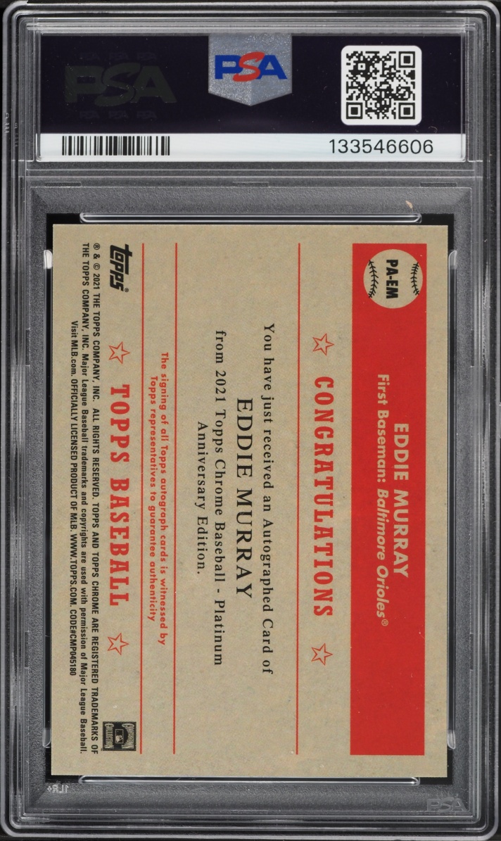 2021 Topps Chrome Platinum Anniversary Eddie Murray AUTO DNA 10 #PA-EM PSA AUTH
