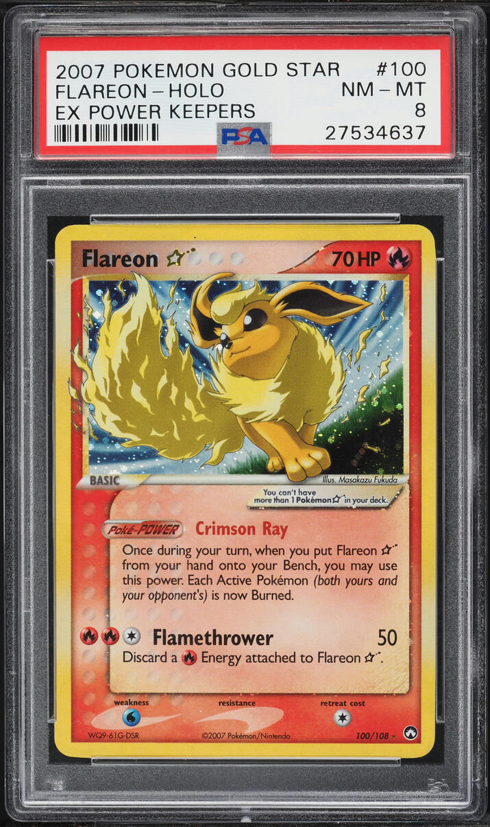 2007 Pokemon EX Power Keepers Holo Flareon Gold Star #100 PSA 8 NM-MT