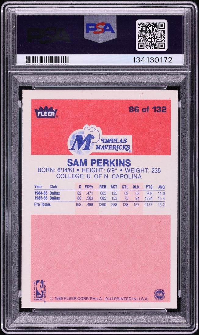 1986 Fleer Basketball Sam Perkins ROOKIE #86 PSA 9 MINT