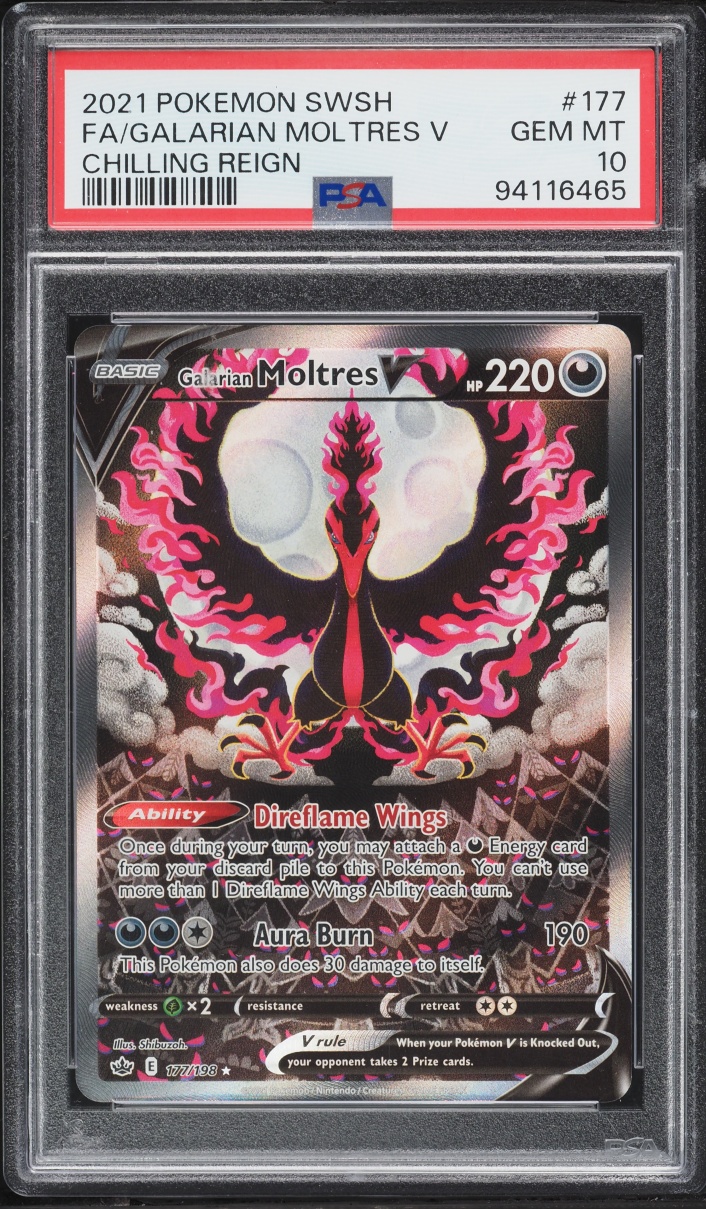 2021 Pokemon Sword & Shield Chilling Reign Full Art Galarian Moltres V #177 PSA 10 GEM MINT