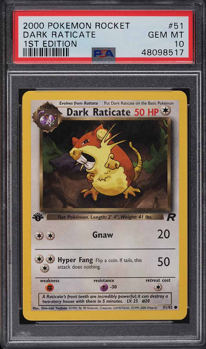 2000 Pokemon Team Rocket 1st Edition Dark Raticate #51 PSA 10 GEM MINT - Main Image