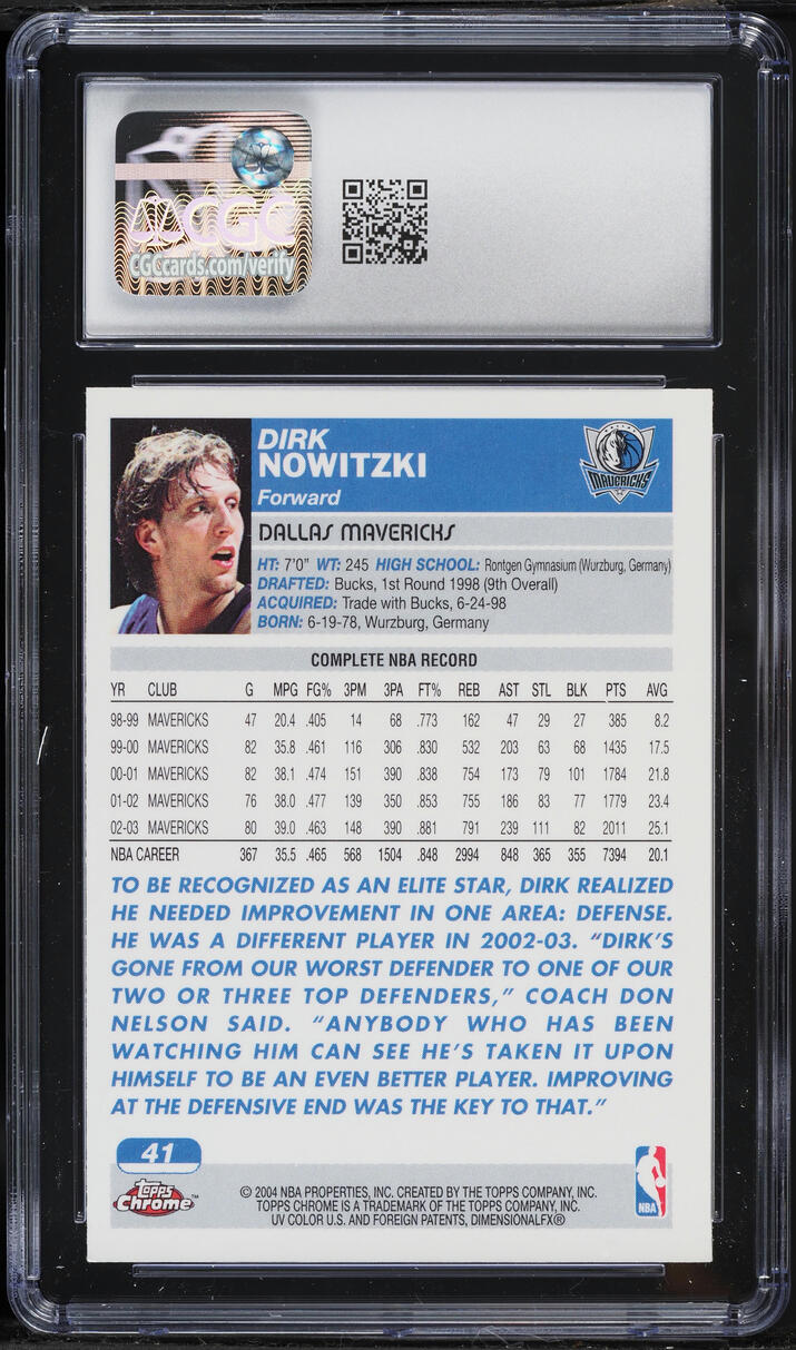 2003 Topps Chrome Dirk Nowitzki #41 CGC 9 MINT