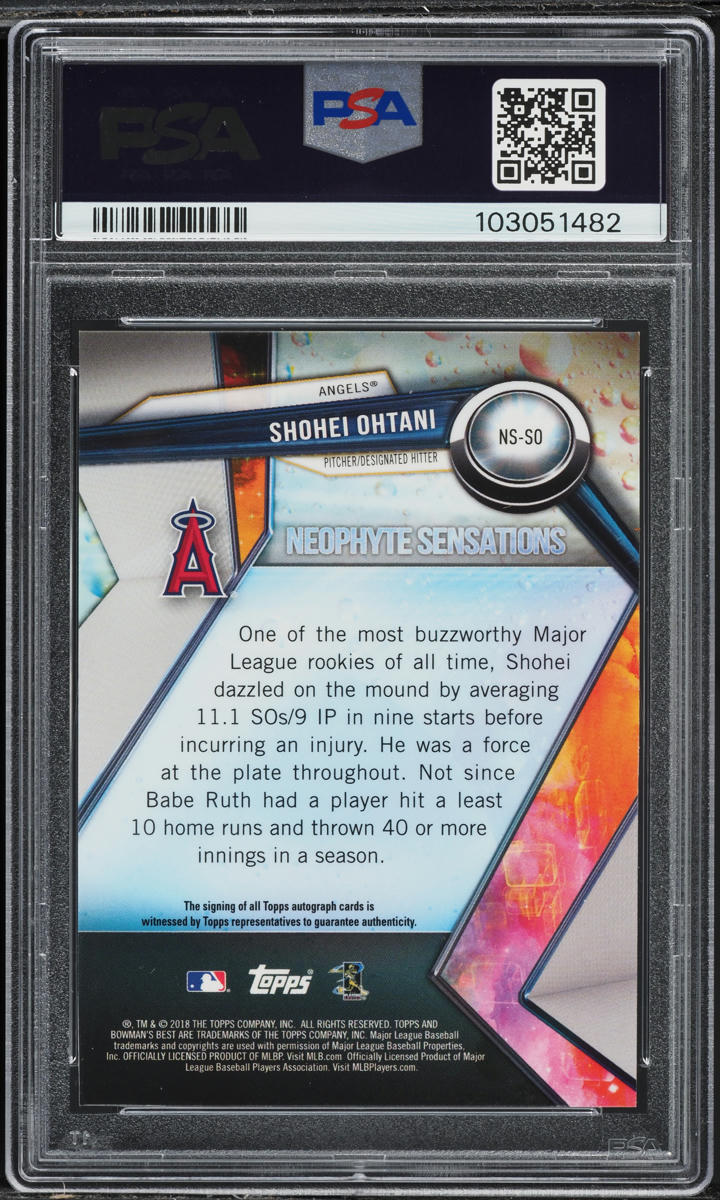 2018 Bowman's Best Neophyte Sensations Shohei Ohtani ROOKIE AUTO /50 PSA 10 GEM