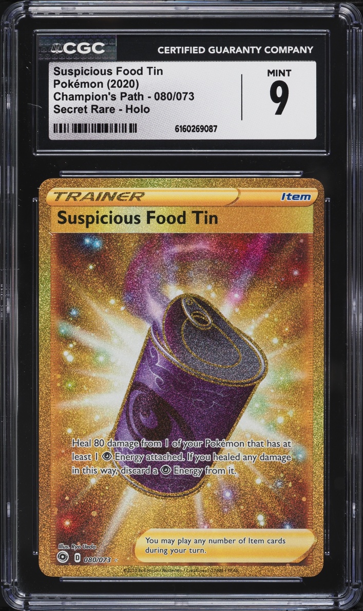 2020 Pokemon Sword & Shield Champion's Path Gold Rare Suspicious Food Tin #80 CGC 9 MINT