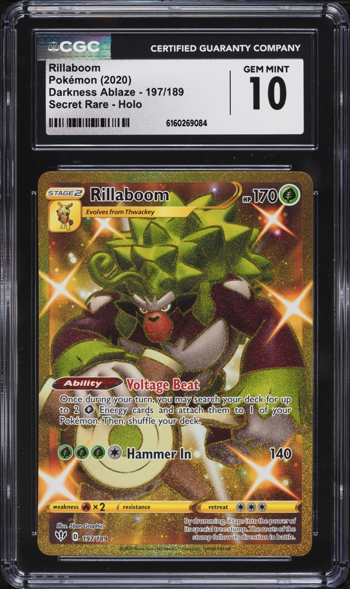 2020 Pokemon Sword & Shield Darkness Ablaze Gold Rare Rillaboom #197 CGC 10 GEM MINT
