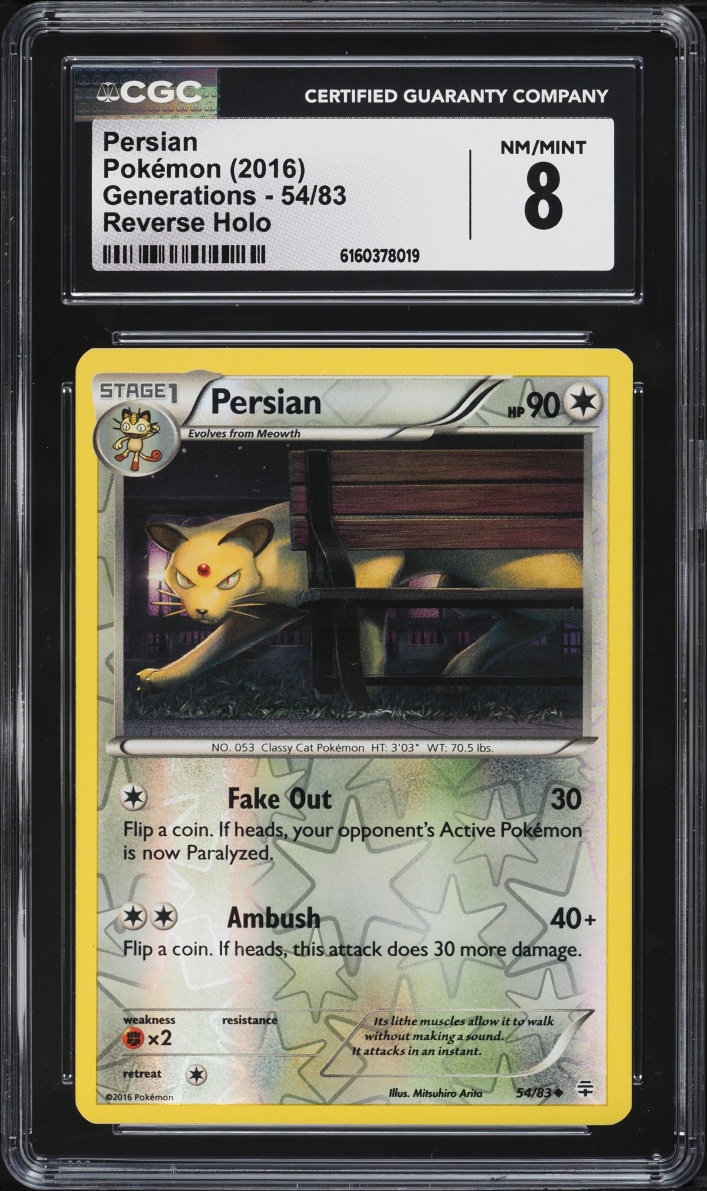 2016 Pokemon XY Generations Reverse Holo Persian #54 CGC 8 NM-MT