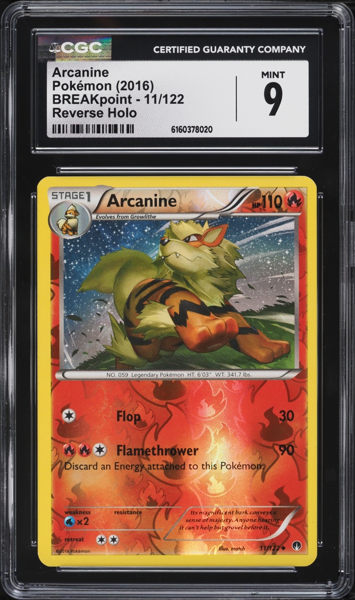 2016 Pokemon XY Breakpoint Reverse Holo Arcanine #11 CGC 9 MINT