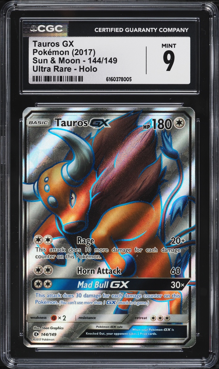 2017 Pokemon Sun & Moon Full Art Tauros GX #144 CGC 9 MINT