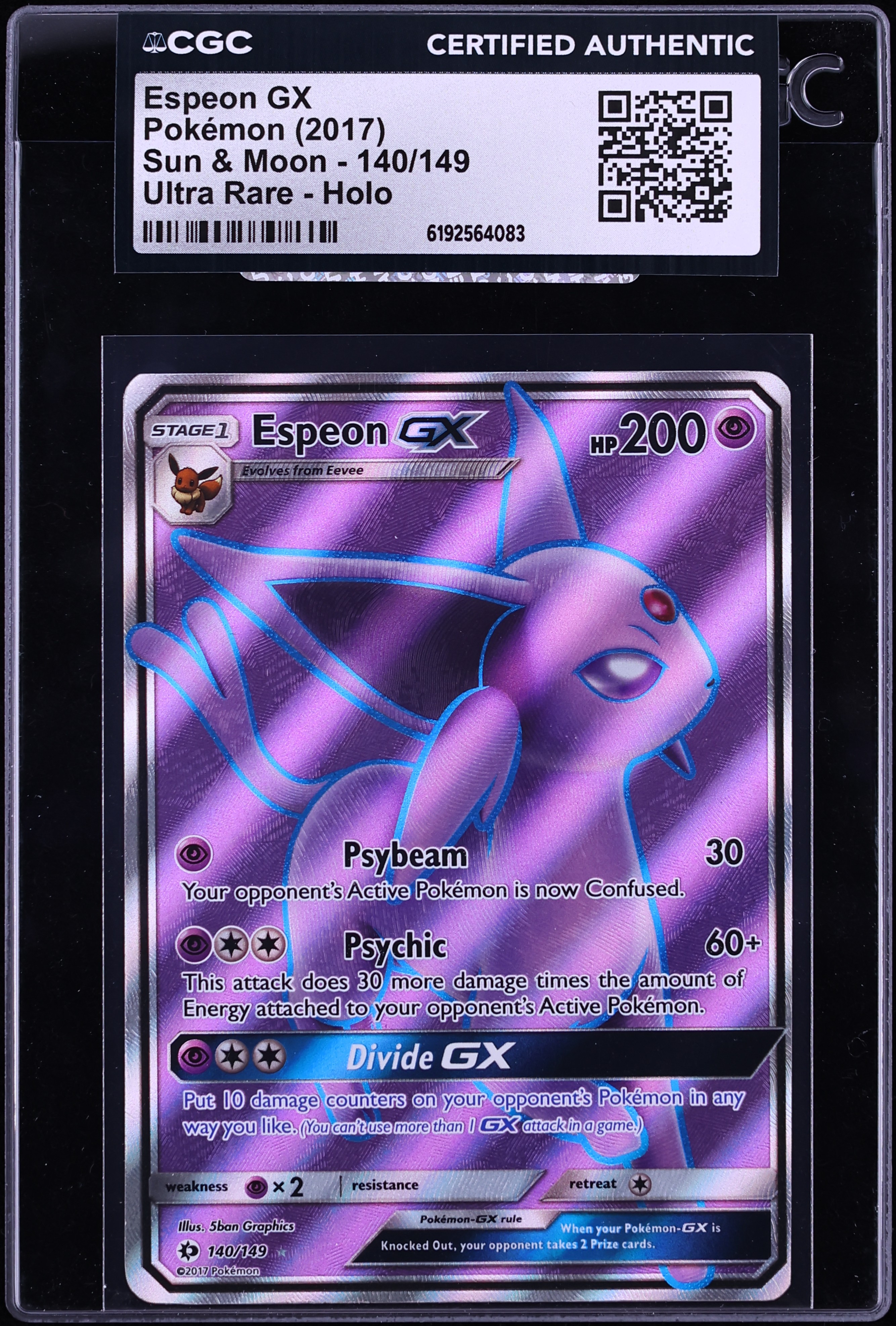 2017 Pokemon Sun & Moon Full Art Espeon Gx #140 CGC AUTH