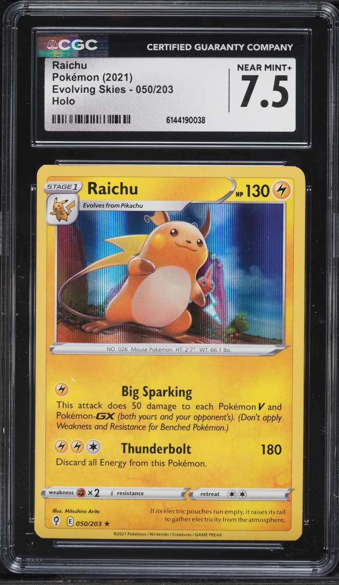 2021 Pokemon Sword & Shield Evolving Skies Holo Raichu #50 CGC 7.5 NRMT+