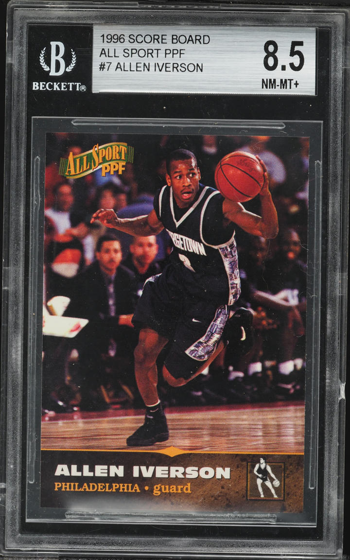 1996 Score Board All Sport PPF Allen Iverson ROOKIE #7 BGS 8.5 NM-MT+