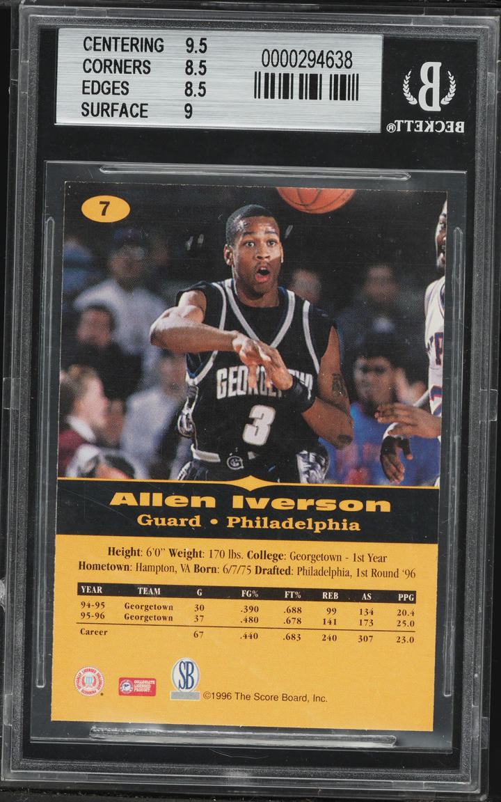 1996 Score Board All Sport PPF Allen Iverson ROOKIE #7 BGS 8.5 NM-MT+