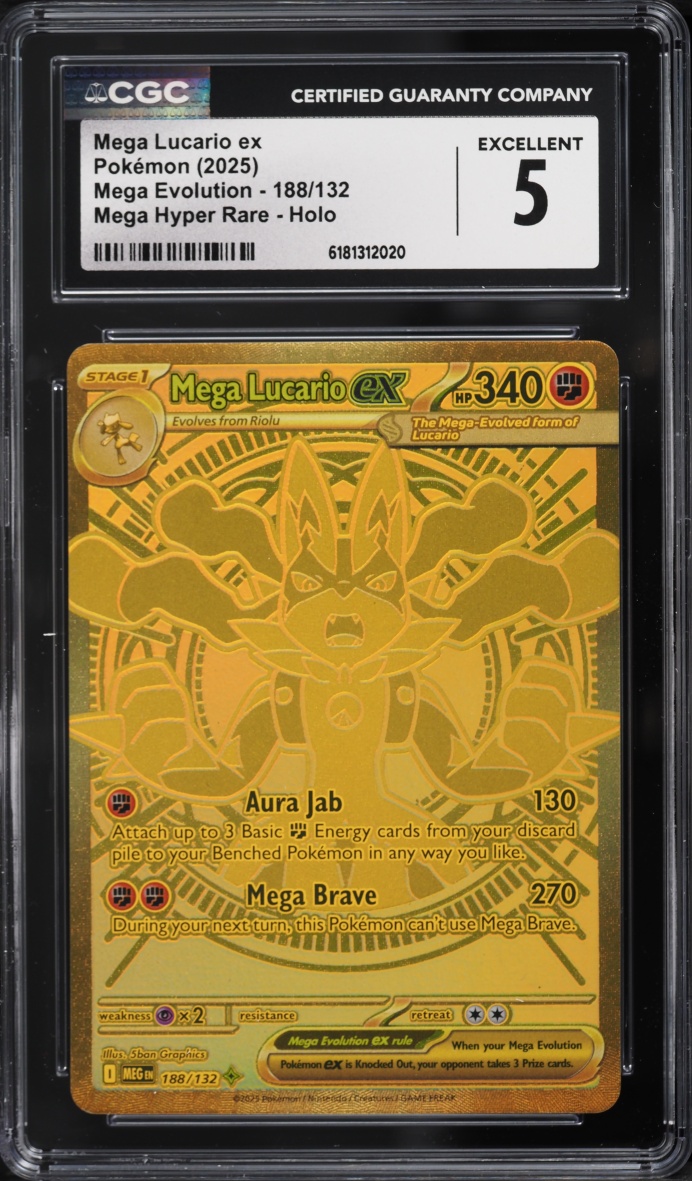 2025 Pokemon Mega Evolution MHR Mega Lucario ex #188 CGC 5 EX