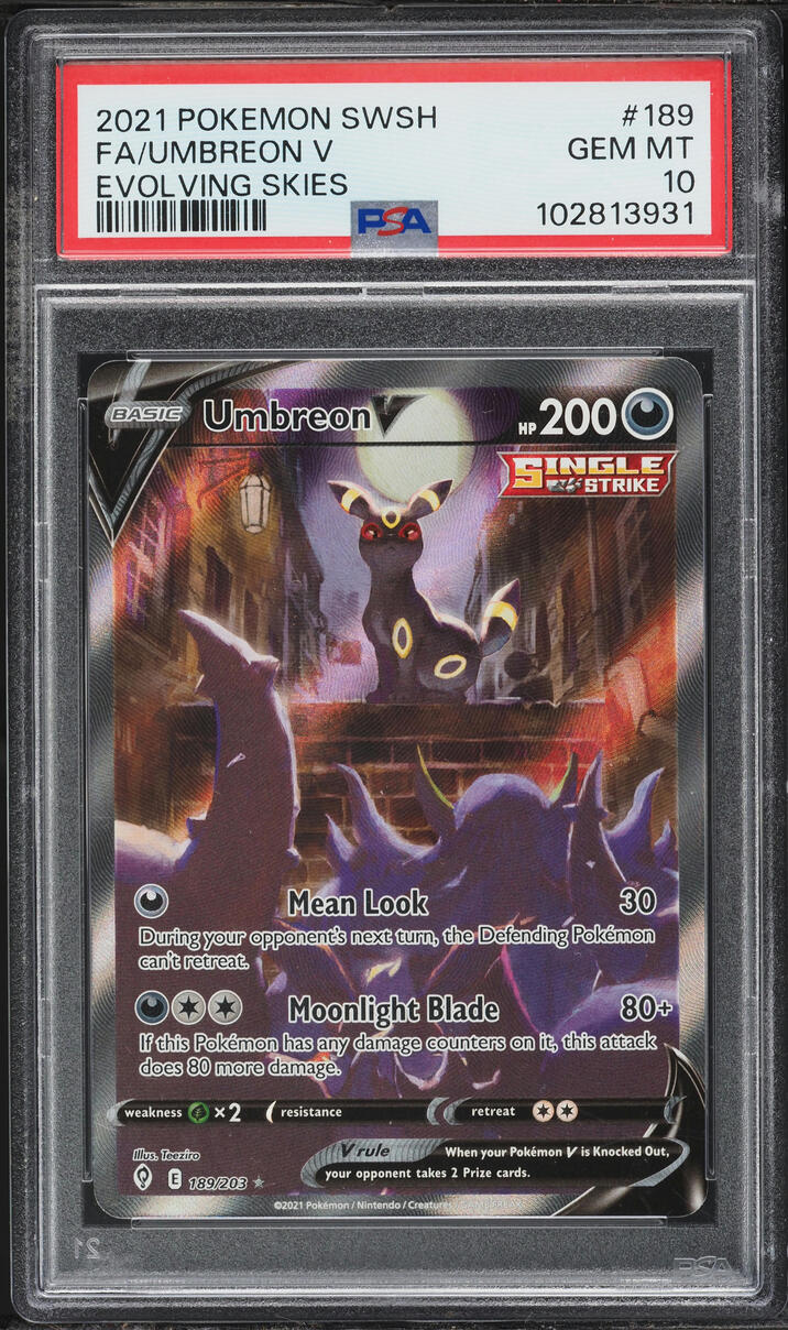 2021 Pokemon Sword & Shield Evolving Skies Full Art Umbreon V #189 PSA 10 GEM MINT