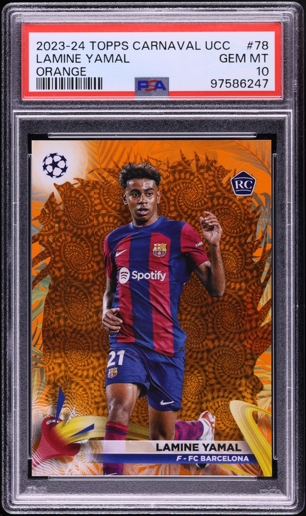 2023 Topps Carnaval UEFA Club Competitions Orange Lamine Yamal ROOKIE /25 #78 PSA 10 GEM MINT