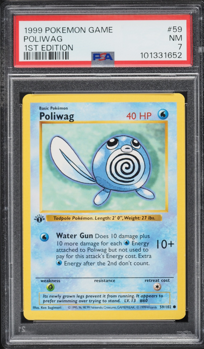 1999 Pokemon Base Set Shadowless 1st Edition Poliwag #59 PSA 7 NRMT
