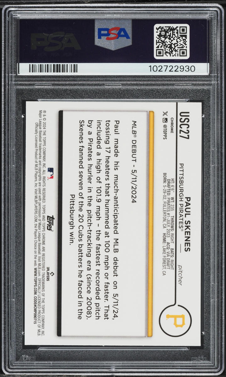 2024 Topps Chrome Update X-Fractor Paul Skenes ROOKIE #USC27