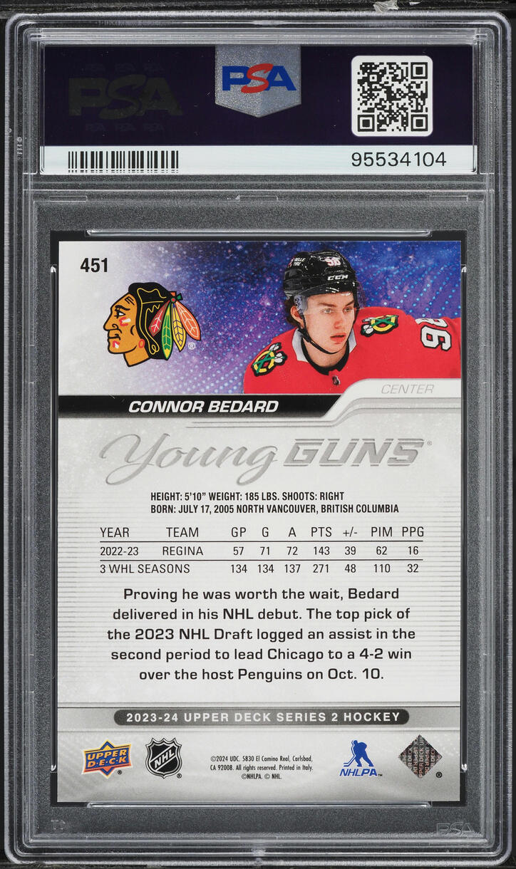 2023 Upper Deck Young Guns Connor Bedard ROOKIE #451 PSA 10 GEM MINT