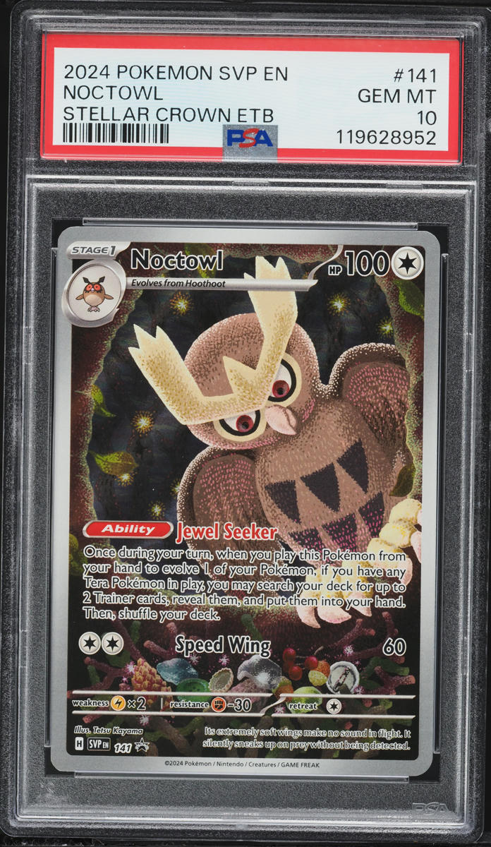 2024 Pokemon Scarlet & Violet Promo Stellar Crown ETB Alt Art Noctowl #141 PSA 10 GEM MINT