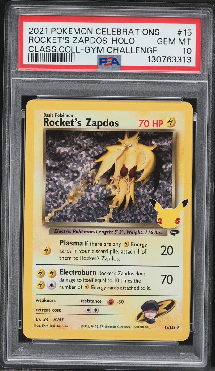 2021 Pokemon Sword & Shield Celebrations Classic Holo Rocket's Zapdos #15 PSA 10 GEM MINT