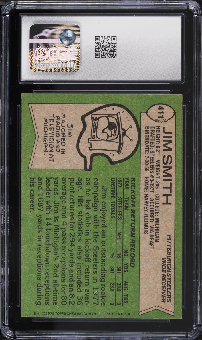 1978 Topps Football Jim Smith #411 CGC 6 EXMT