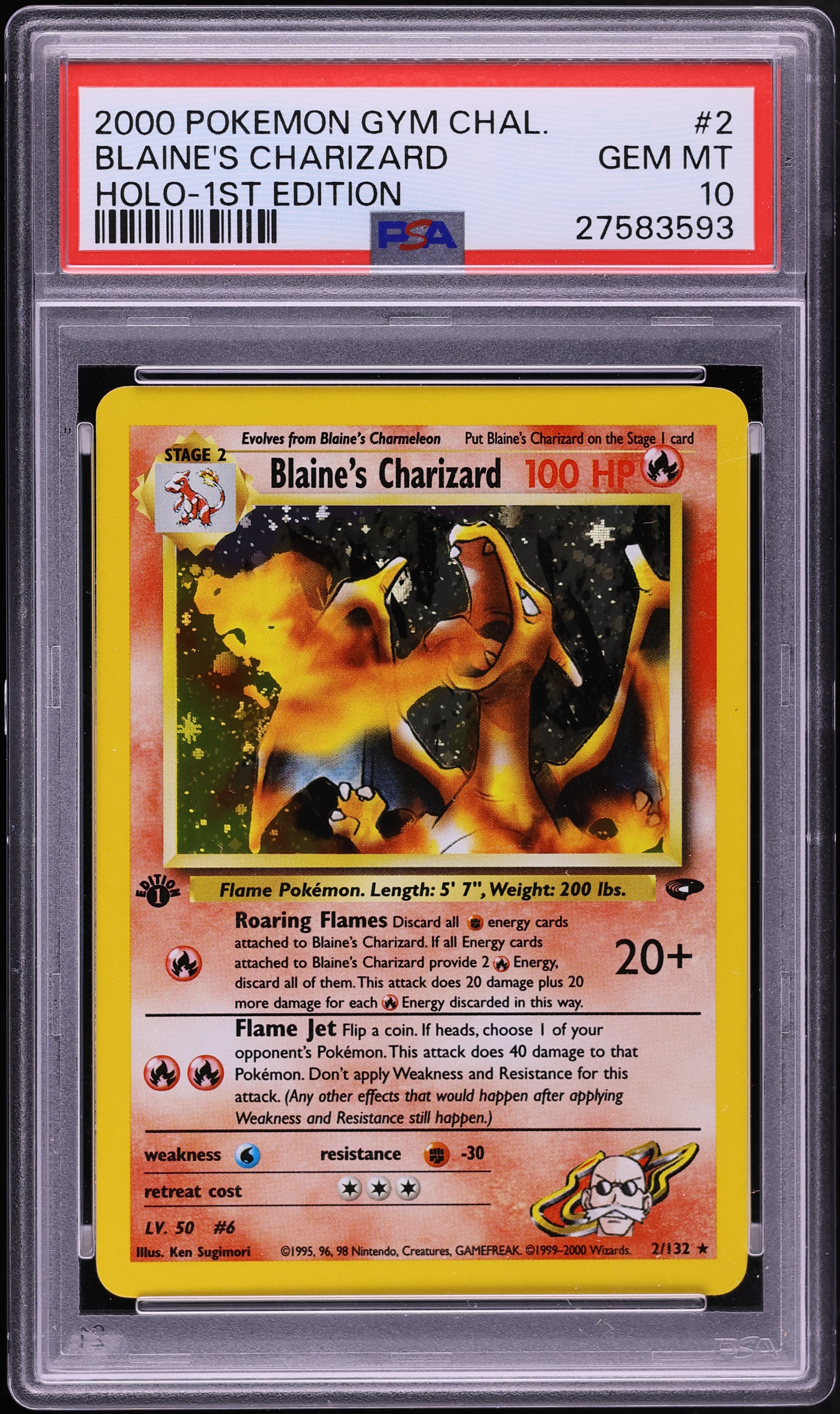 2000 Pokemon Gym Challenge 1st Edition Holo Blaine's Charizard #2 PSA 10 GEM MINT