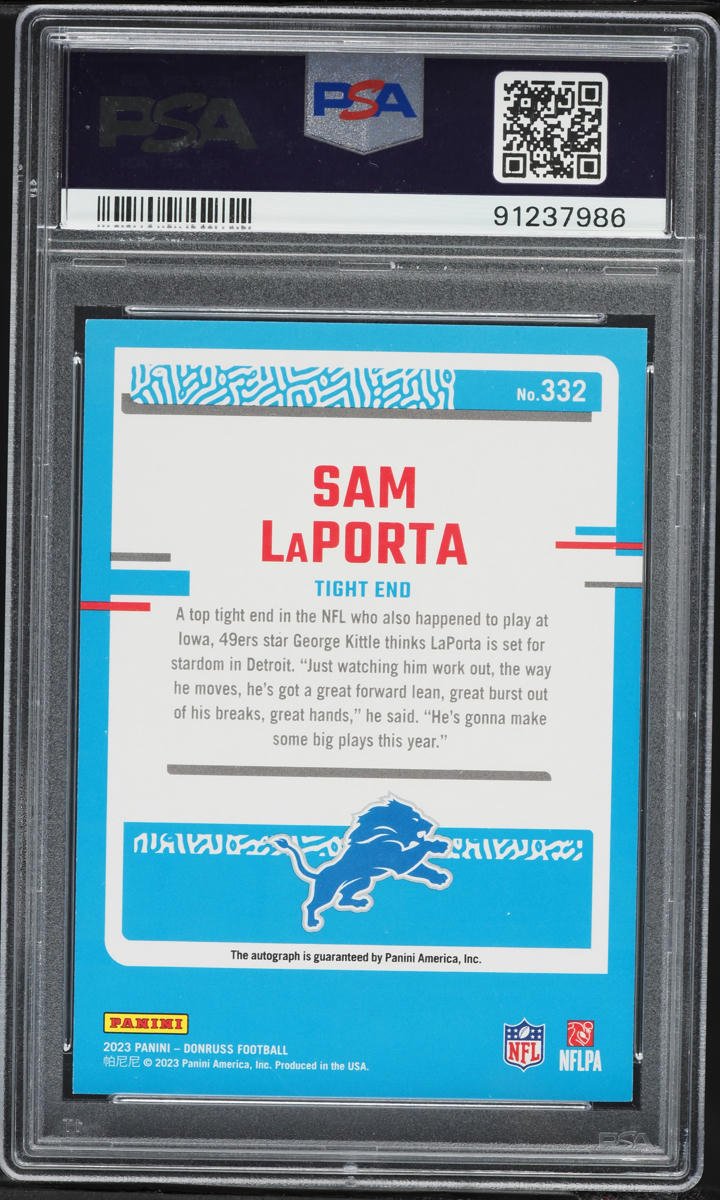 2023 Donruss Green Sam LaPorta ROOKIE AUTO #332 PSA 9 MINT